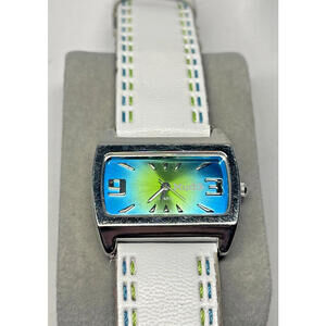 MUDD Blue Green Dial MD1352/ A126-05 White Strap Women's Watch NEW Battery